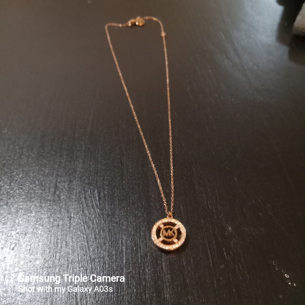 Michael Kors Heritage Fulton Rose Gold MK pendant necklace MKJ4100791 authentic